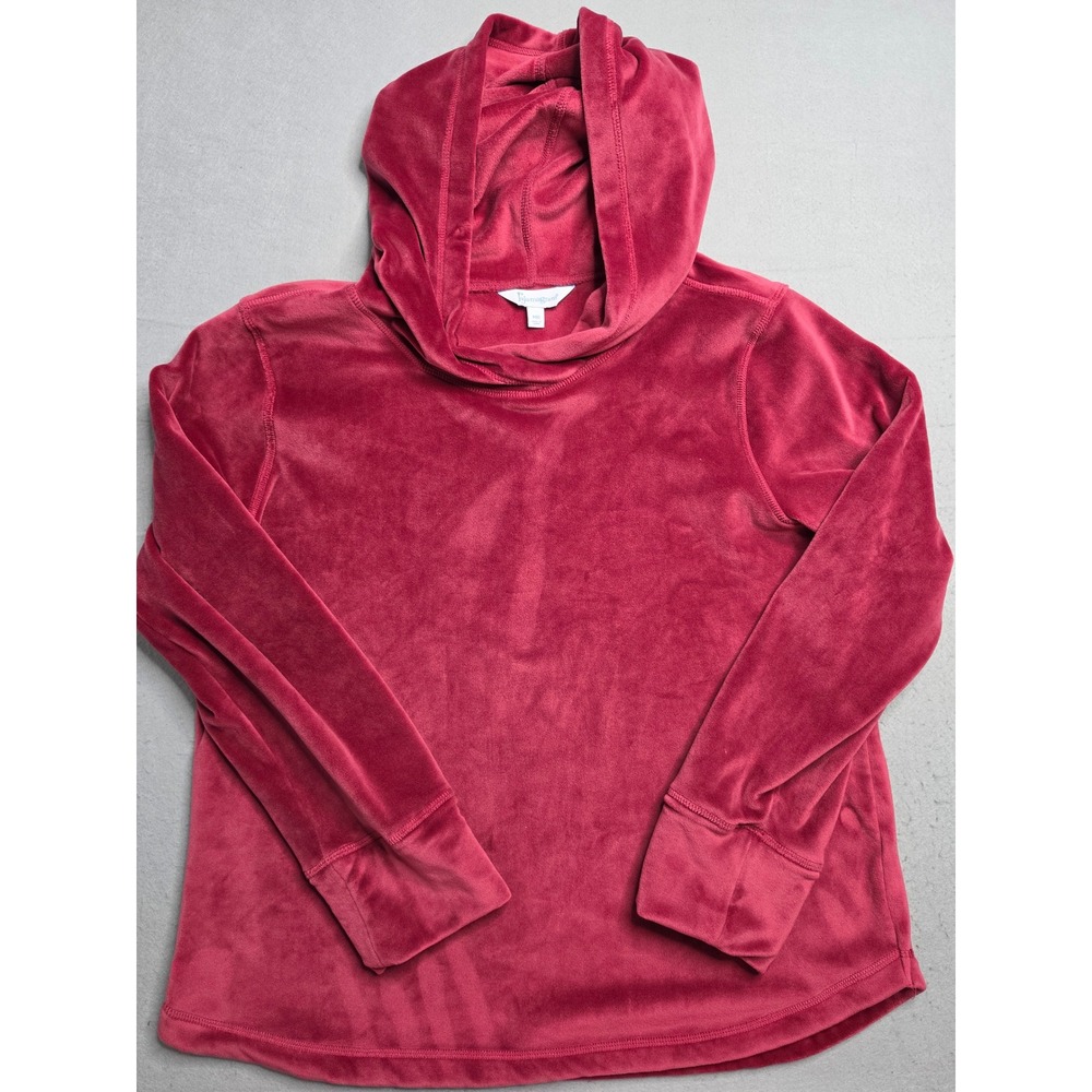 Pajamagram Hoodie Women's Medium Maroon Stretch Velour Long Sleeve Pullover